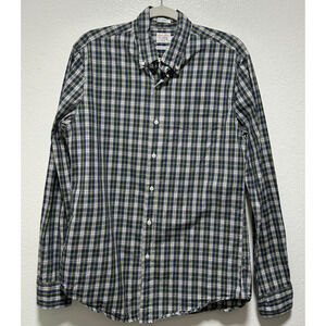 J Crew Secret Wash Cotton Poplin Shirt Slim Fit Blue Plaid Size Med